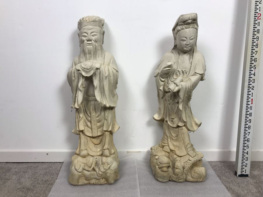 Pair Of Vintage Chinese Garden Statuary Statues 2'H [Photo 2]