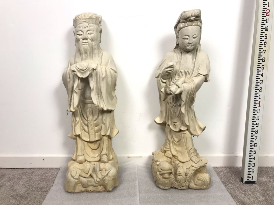 Pair Of Vintage Chinese Garden Statuary Statues 2'H [Photo 1]