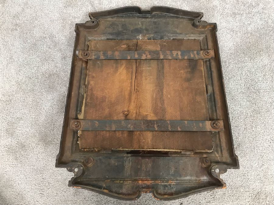 Antique Cast Iron Metal Beveled Glass Mirror With Shelf [Photo 14]