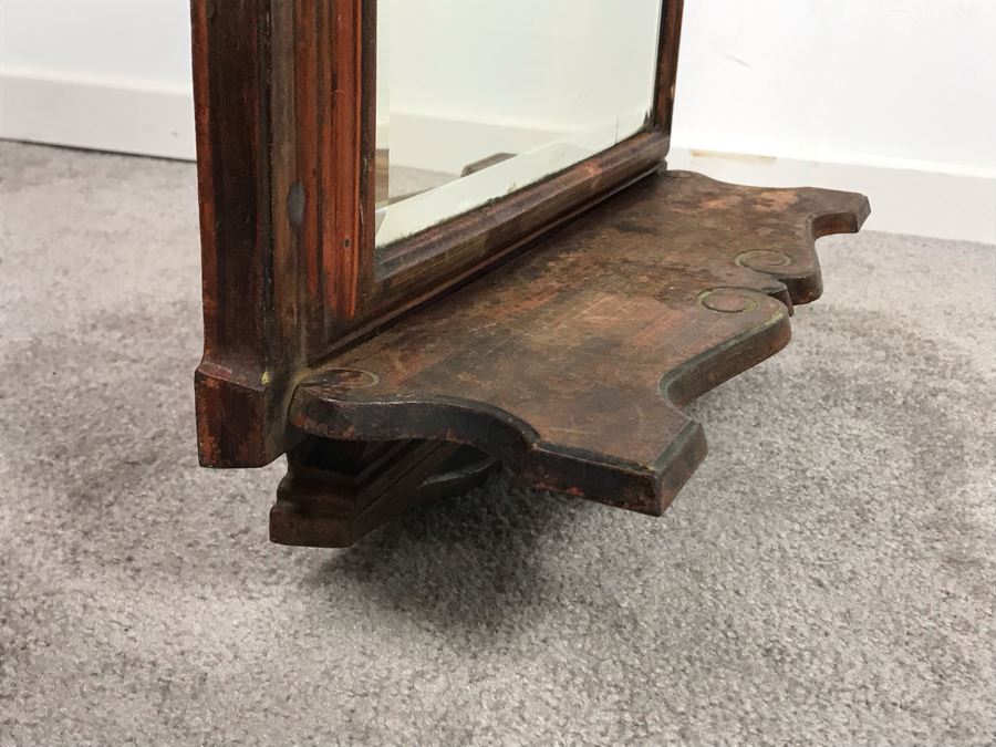 Antique Cast Iron Metal Beveled Glass Mirror With Shelf [Photo 18]