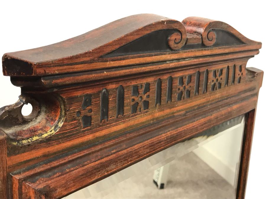 Antique Cast Iron Metal Beveled Glass Mirror With Shelf [Photo 20]