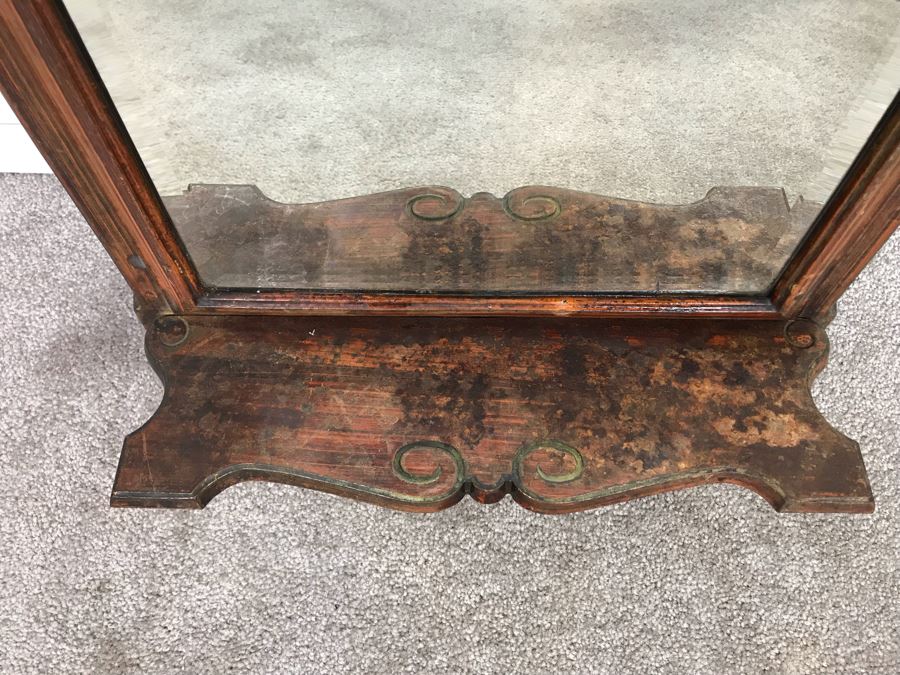 Antique Cast Iron Metal Beveled Glass Mirror With Shelf [Photo 7]