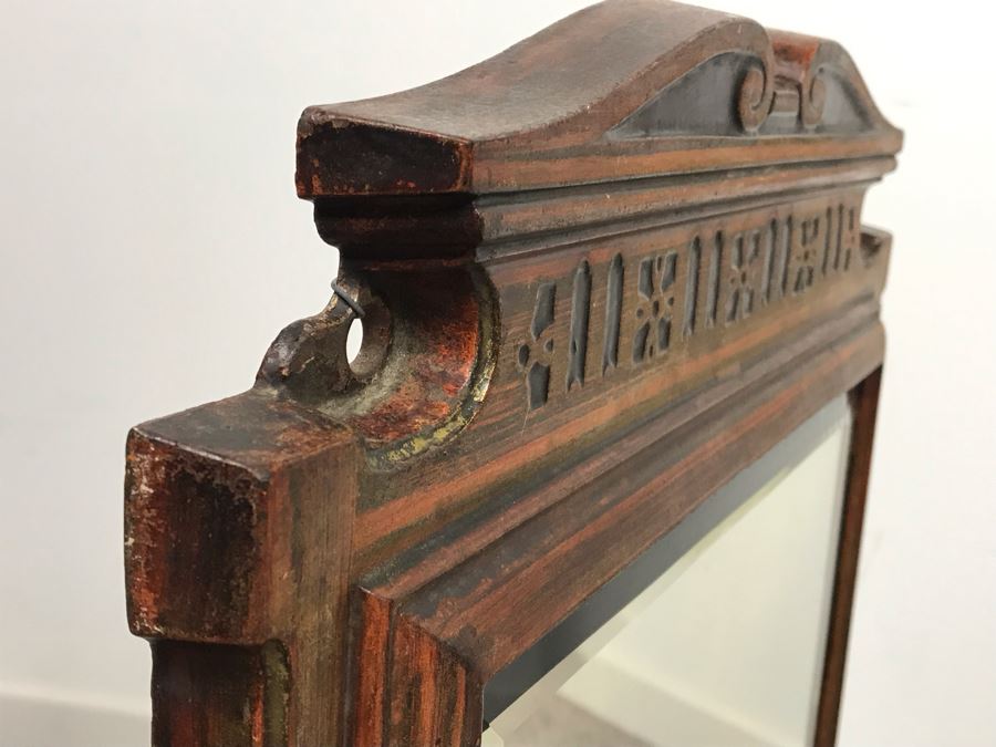 Antique Cast Iron Metal Beveled Glass Mirror With Shelf [Photo 19]