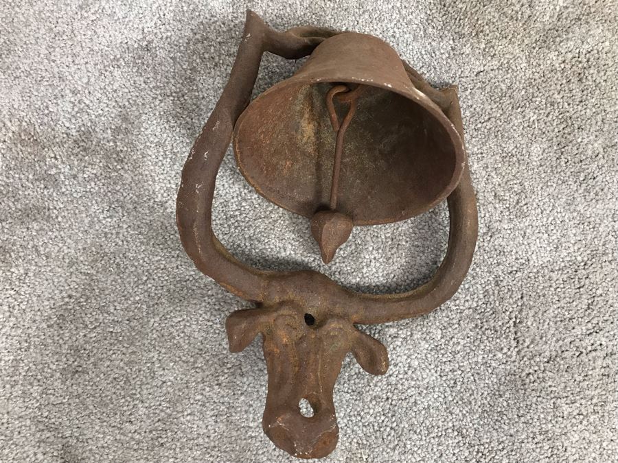 Old Cast Iron Metal Hanging Bell With Cow Decoration Working 12'H X 9'W [Photo 8]
