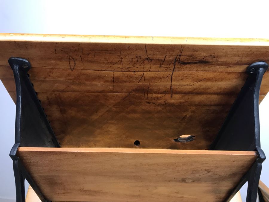Vintage Children's School Desk Wood And Cast Iron Metal Base [Photo 12]