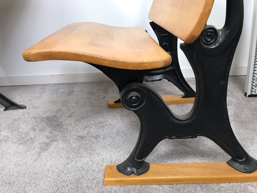 Vintage Children's School Desk Wood And Cast Iron Metal Base [Photo 6]