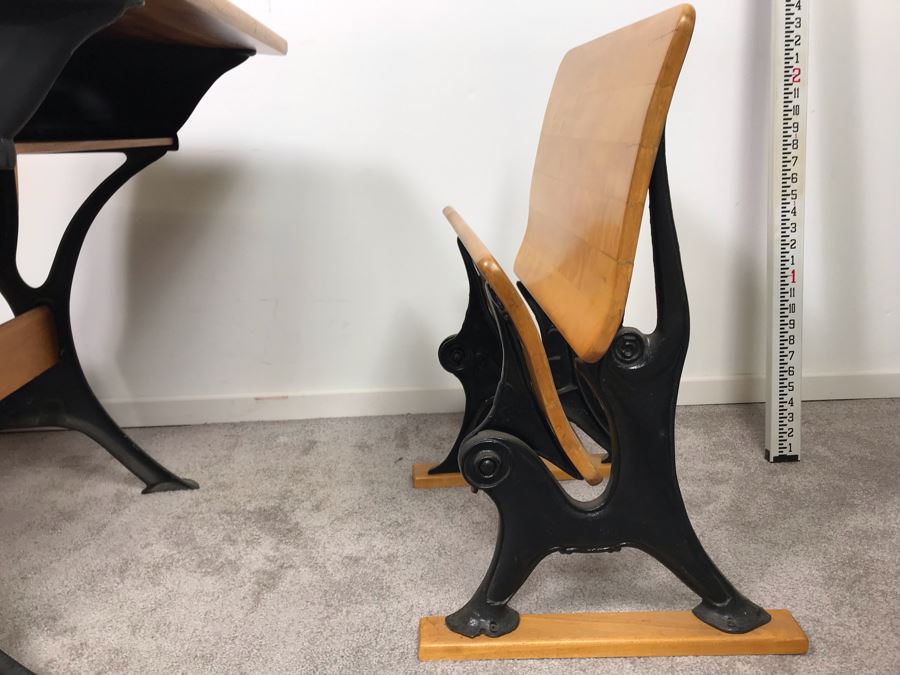 Vintage Children's School Desk Wood And Cast Iron Metal Base [Photo 7]