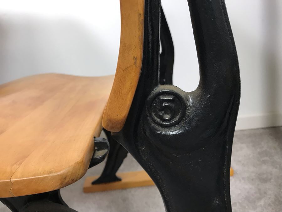 Vintage Children's School Desk Wood And Cast Iron Metal Base [Photo 5]