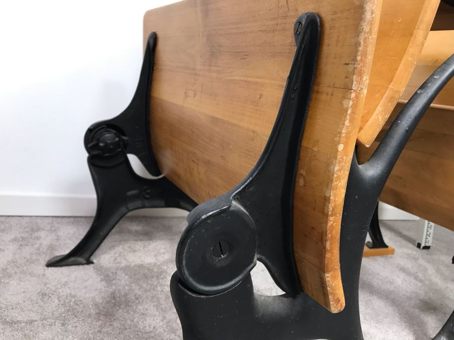 Vintage Children's School Desk Wood And Cast Iron Metal Base [Photo 14]