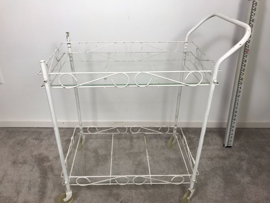 Vintage Mid-Century White Metal Bar Tea Cart [Photo 3]
