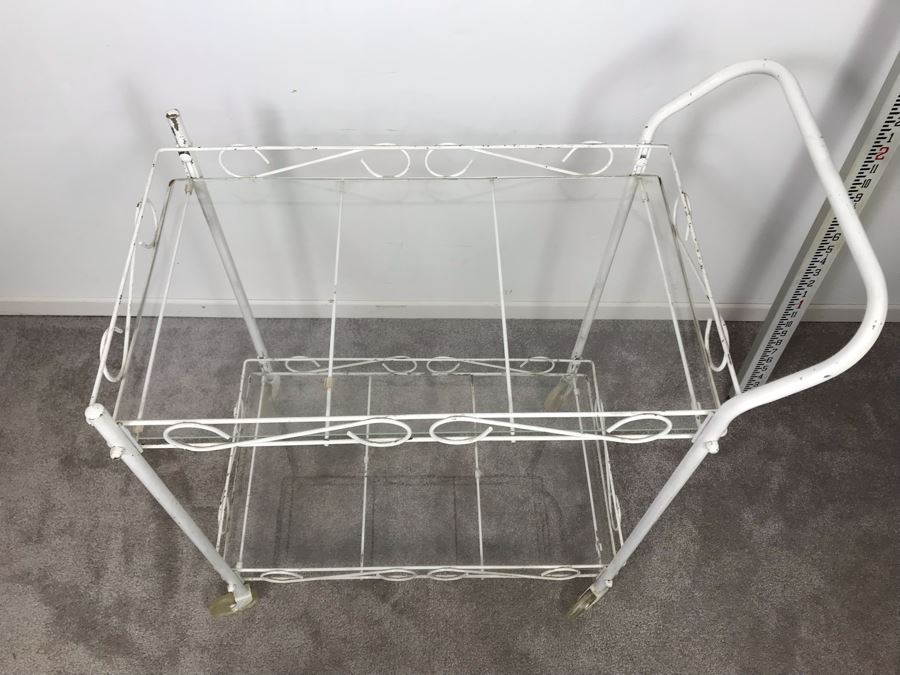 Vintage Mid-Century White Metal Bar Tea Cart [Photo 4]