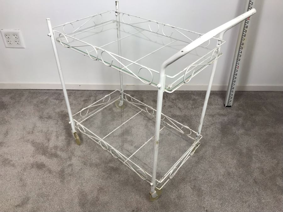 Vintage Mid-Century White Metal Bar Tea Cart [Photo 6]
