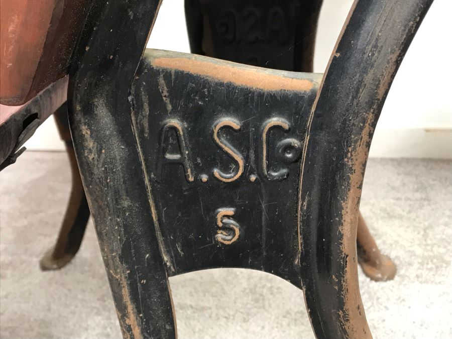 Vintage A. S. Co Children's School Desk Wood And Cast Iron Base [Photo 5]