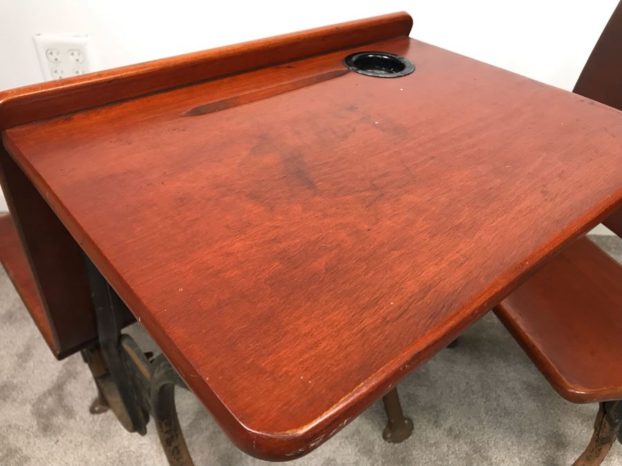 Vintage A. S. Co Children's School Desk Wood And Cast Iron Base [Photo 8]