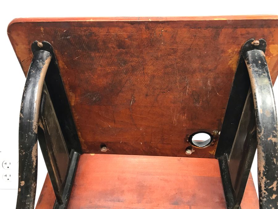 Vintage A. S. Co Children's School Desk Wood And Cast Iron Base [Photo 10]