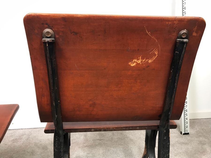 Vintage A. S. Co Children's School Desk Wood And Cast Iron Base [Photo 11]
