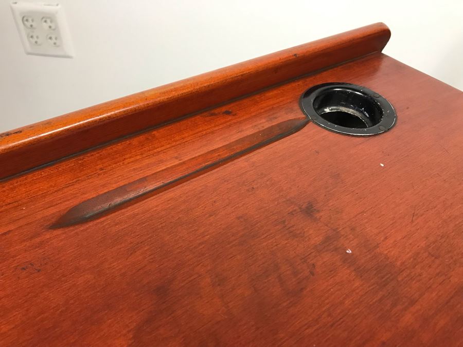 Vintage A. S. Co Children's School Desk Wood And Cast Iron Base [Photo 9]