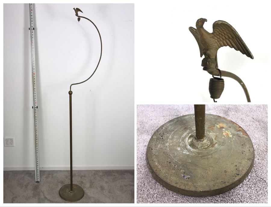 Vintage Metal Hanging Bird Cage Floor Stand With Eagle Finial 5'10'H [Photo 1]