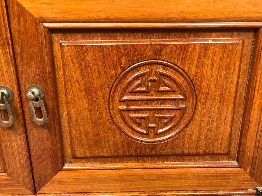 Pair Of Chinese Solid Teak Nightstands Side Tables Very Heavy 26'W X 18'D X 24'H [Photo 5]