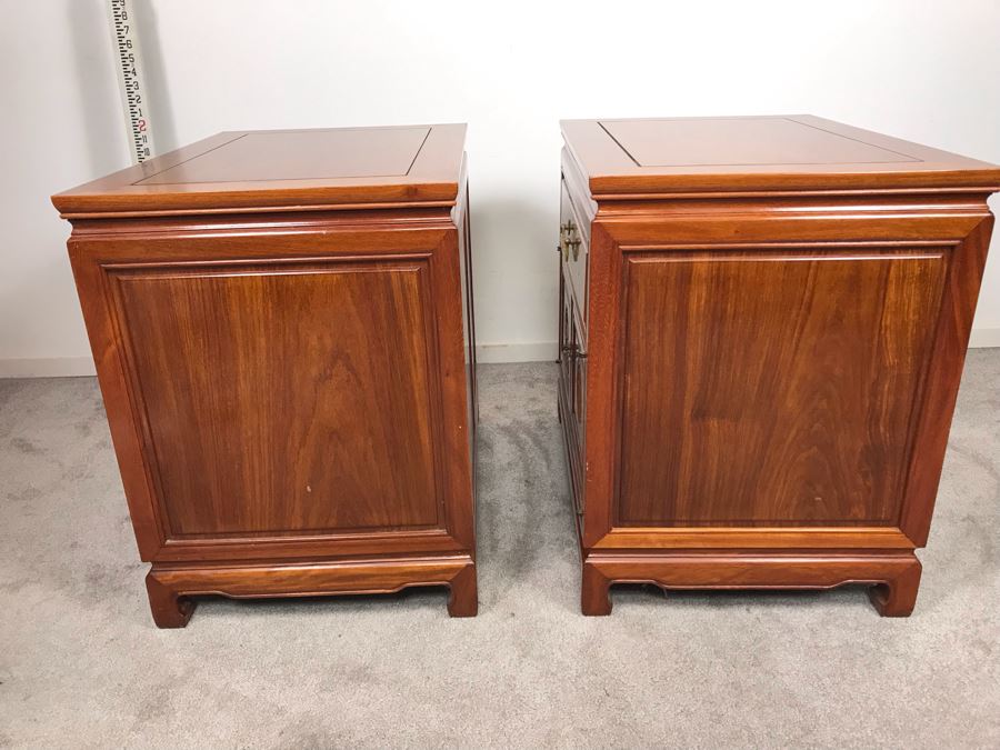 Pair Of Chinese Solid Teak Nightstands Side Tables Very Heavy 26'W X 18'D X 24'H [Photo 12]