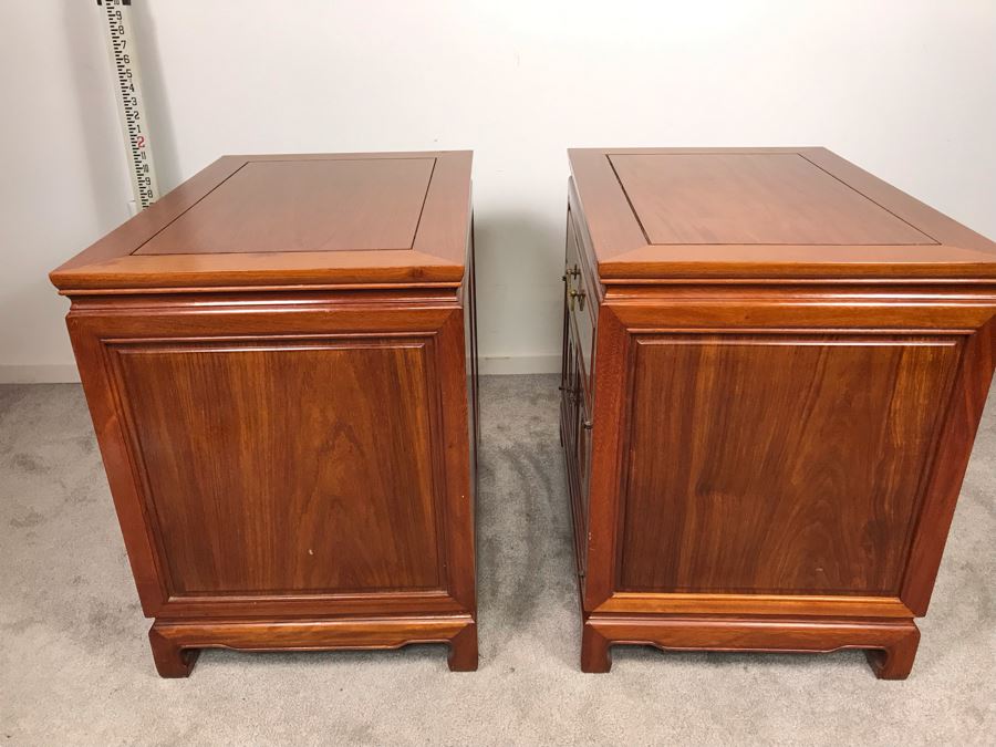 Pair Of Chinese Solid Teak Nightstands Side Tables Very Heavy 26'W X 18'D X 24'H [Photo 13]