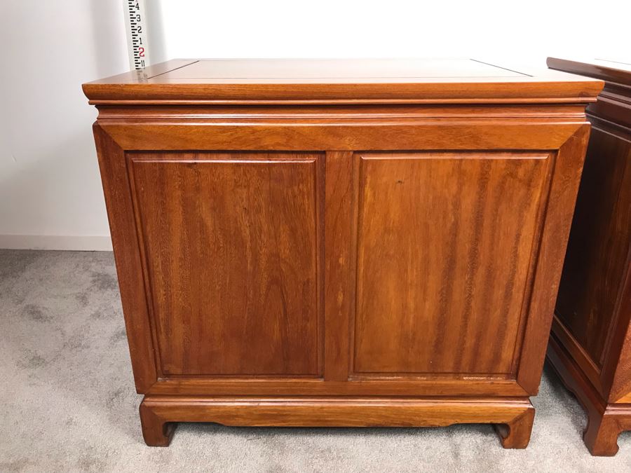 Pair Of Chinese Solid Teak Nightstands Side Tables Very Heavy 26'W X 18'D X 24'H [Photo 15]