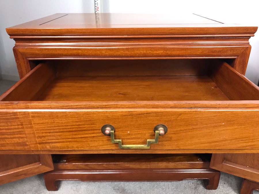 Pair Of Chinese Solid Teak Nightstands Side Tables Very Heavy 26'W X 18'D X 24'H [Photo 8]