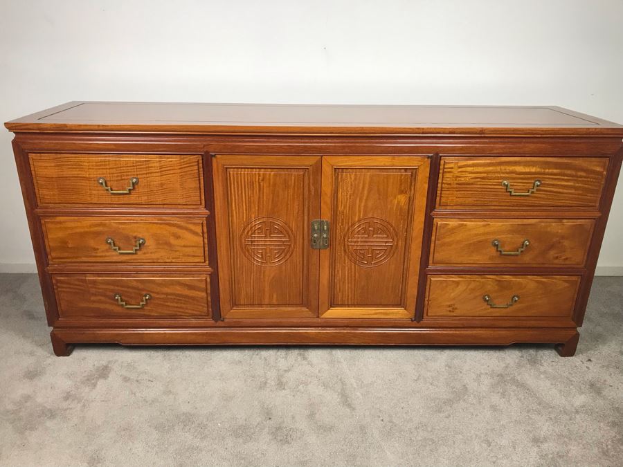 Chinese Solid Teak Chest Of Drawers 9-Drawer Dresser Very Heavy 72'W X 19'D X 32'H [Photo 5]