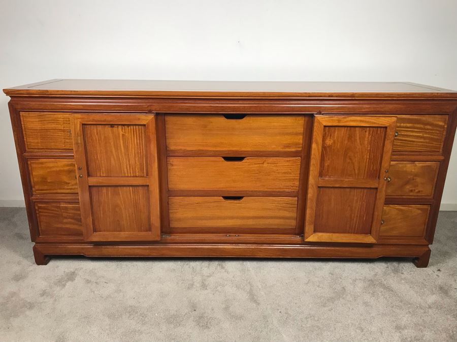 Chinese Solid Teak Chest Of Drawers 9-Drawer Dresser Very Heavy 72'W X 19'D X 32'H [Photo 2]