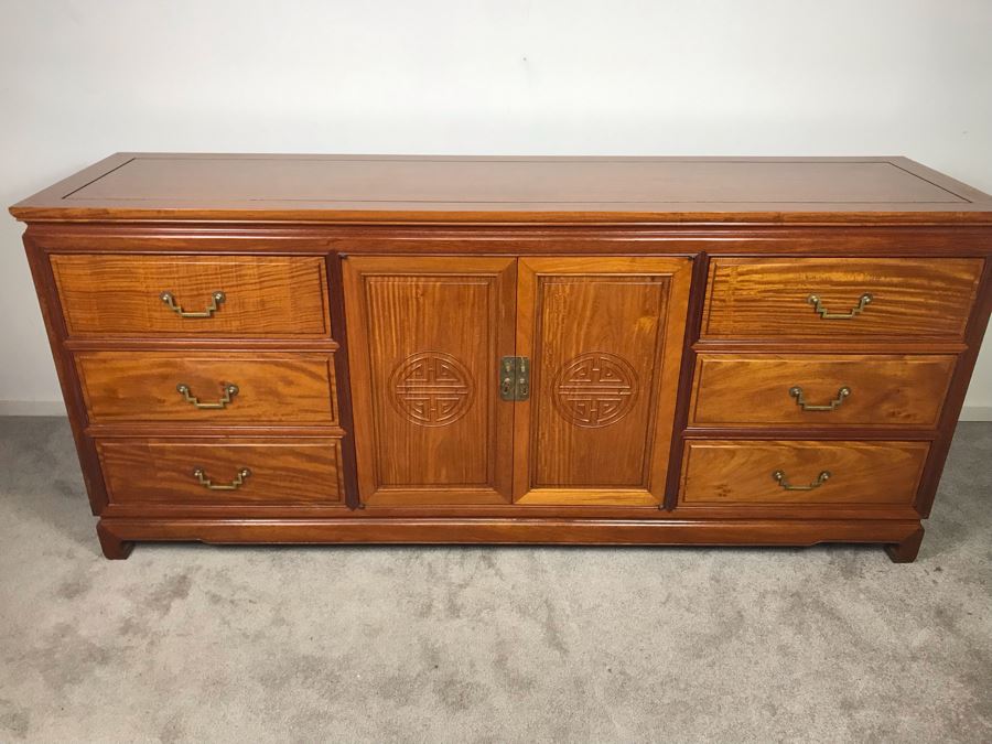 Chinese Solid Teak Chest Of Drawers 9-Drawer Dresser Very Heavy 72'W X 19'D X 32'H [Photo 6]