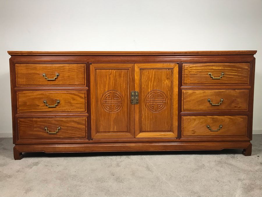 Chinese Solid Teak Chest Of Drawers 9-Drawer Dresser Very Heavy 72'W X 19'D X 32'H [Photo 3]