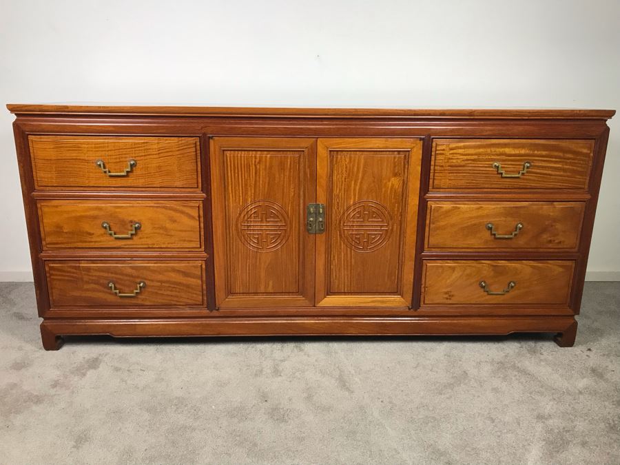 Chinese Solid Teak Chest Of Drawers 9-Drawer Dresser Very Heavy 72'W X 19'D X 32'H [Photo 1]