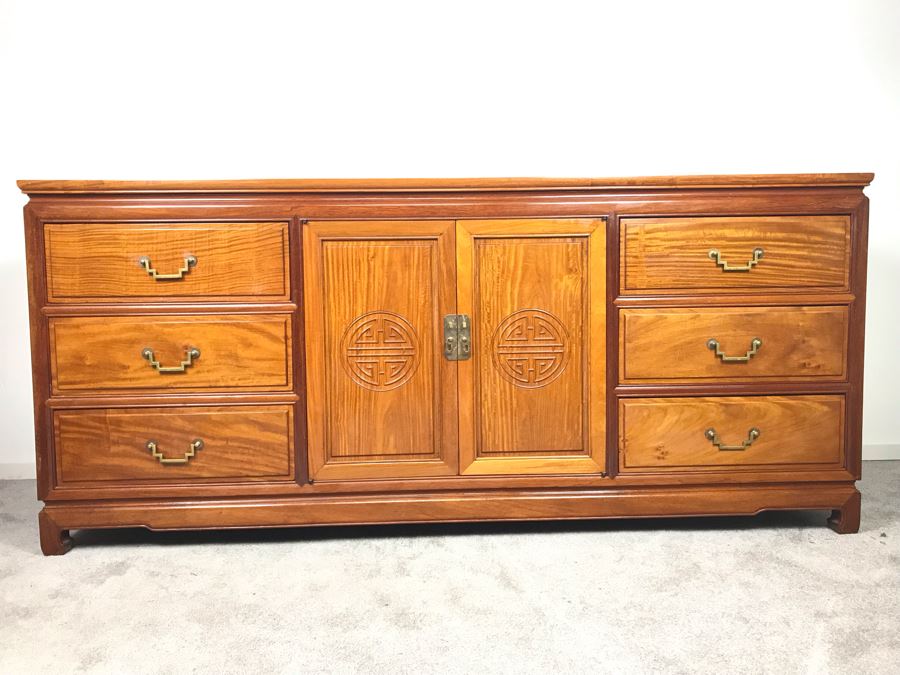 Chinese Solid Teak Chest Of Drawers 9-Drawer Dresser Very Heavy 72'W X 19'D X 32'H [Photo 4]