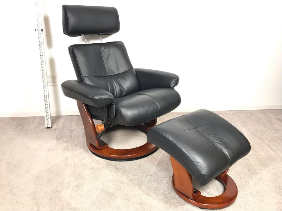 BenchMaster Leather Recliner Swivel Chair With Ottoman [Photo 1]