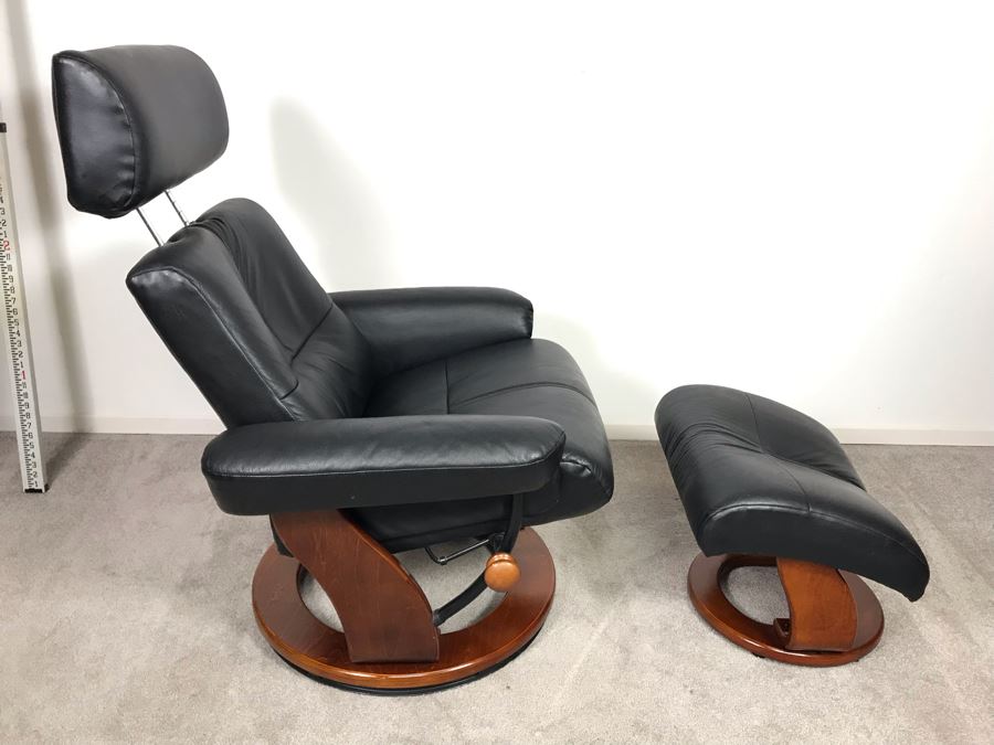 BenchMaster Leather Recliner Swivel Chair With Ottoman [Photo 6]