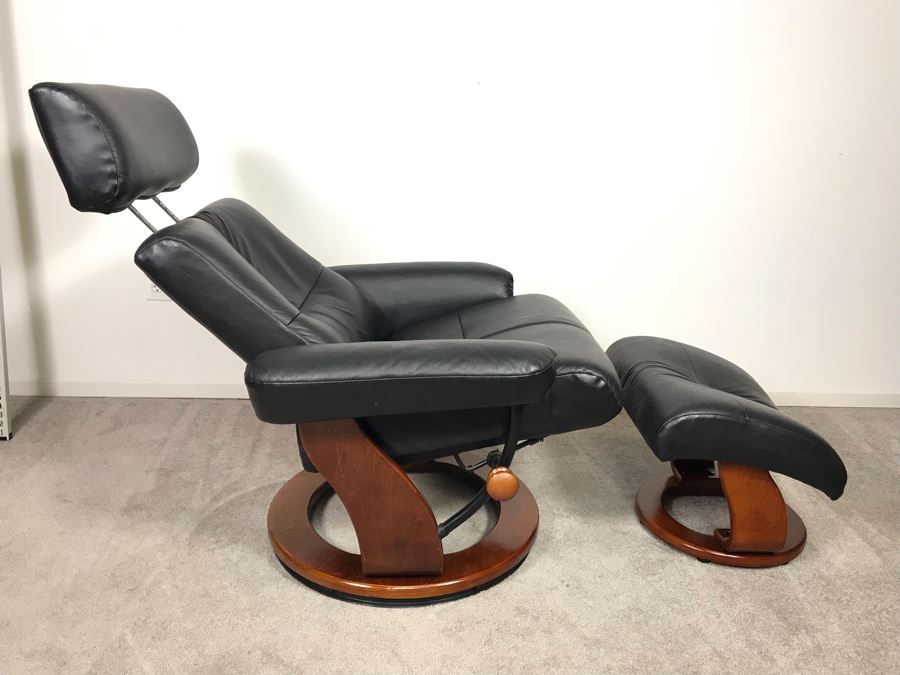 BenchMaster Leather Recliner Swivel Chair With Ottoman [Photo 4]