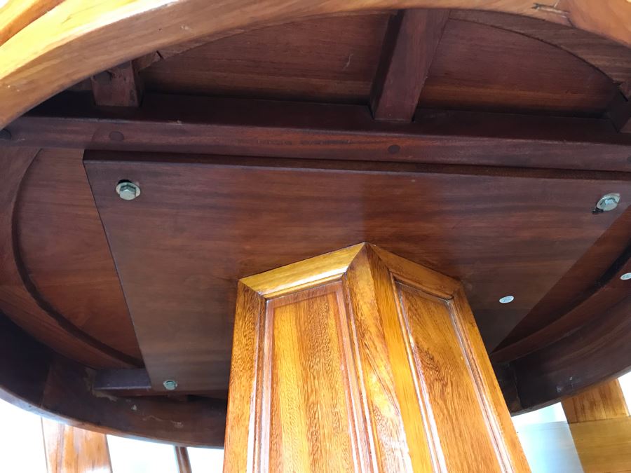 Chinese Solid Teak Pedestal Table With (4) Teak Chairs 40'R X 29.5'H [Photo 15]