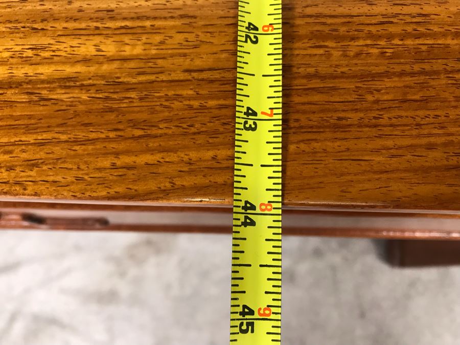 Chinese Solid Teak Dining Table With (2) Teak Armchairs, (3) Teak Chairs (5 Total Chairs) Plus (2) Leaves Shown In Background - 44' X 44' Without Leaves - Each Leaf Is 18'W  [Photo 17]