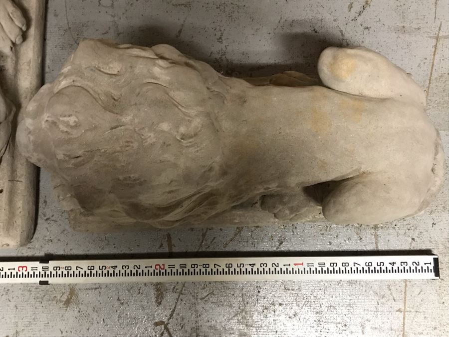 Pair Of Large Extremely Heavy Cast Cement Lions Sentinels Garden Statuary Each Measures 3'L [Photo 14]