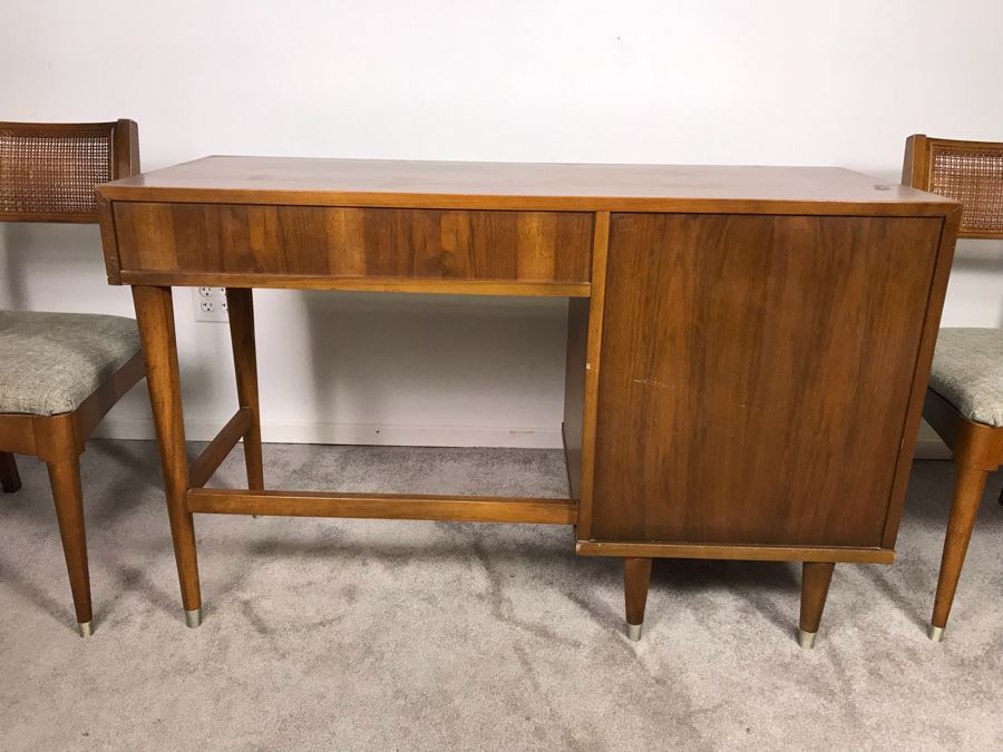 Mid-Century Modern 1962 Desk With (2) Desk Chairs By B.P. John Furniture Corp 48'W X 19'D X 30'H [Photo 17]