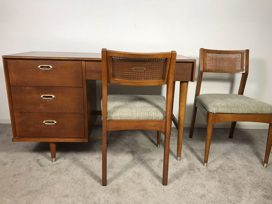 Mid-Century Modern 1962 Desk With (2) Desk Chairs By B.P. John ...