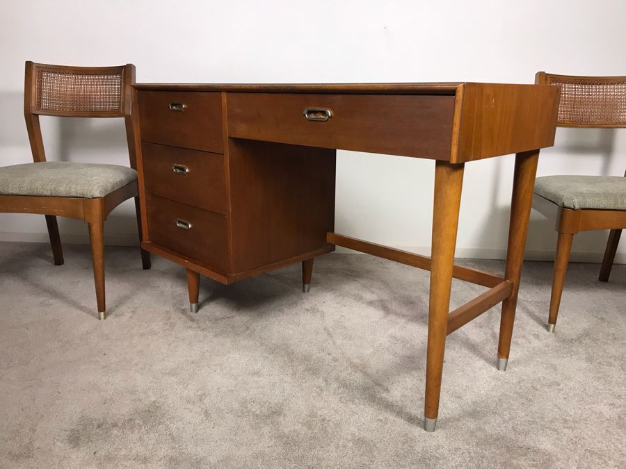 Mid-Century Modern 1962 Desk With (2) Desk Chairs By B.P. John Furniture Corp 48'W X 19'D X 30'H [Photo 1]