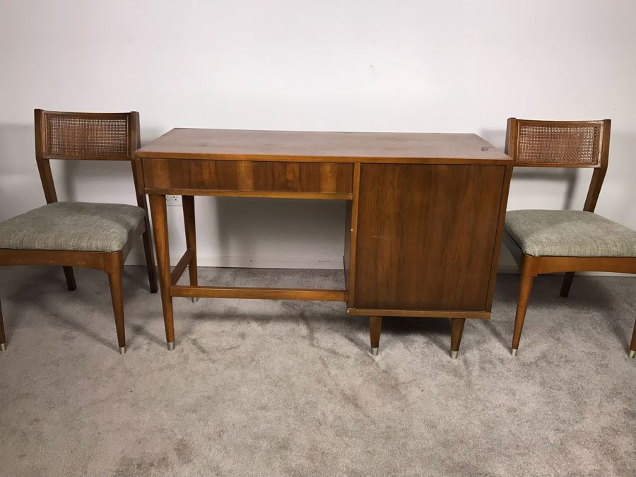 Mid-Century Modern 1962 Desk With (2) Desk Chairs By B.P. John Furniture Corp 48'W X 19'D X 30'H [Photo 18]