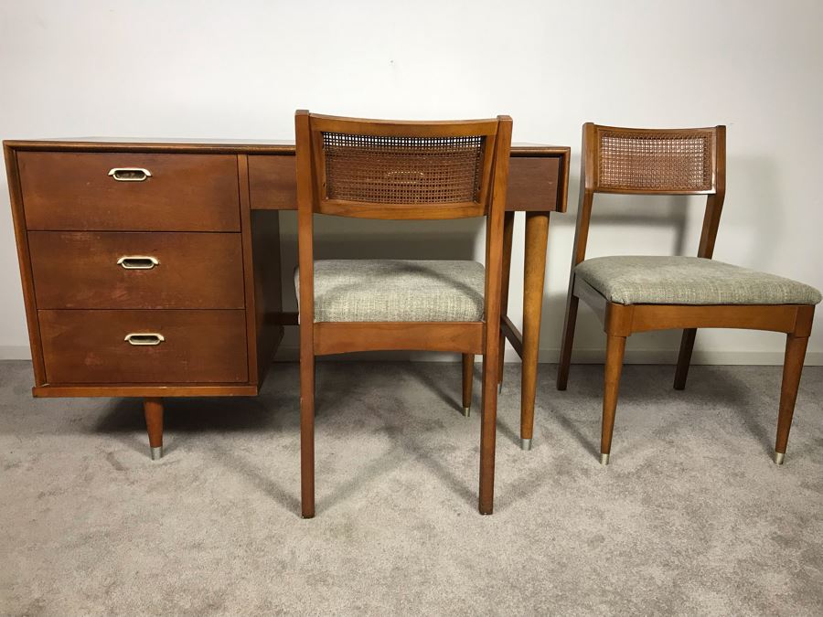 Mid-Century Modern 1962 Desk With (2) Desk Chairs By B.P. John ...