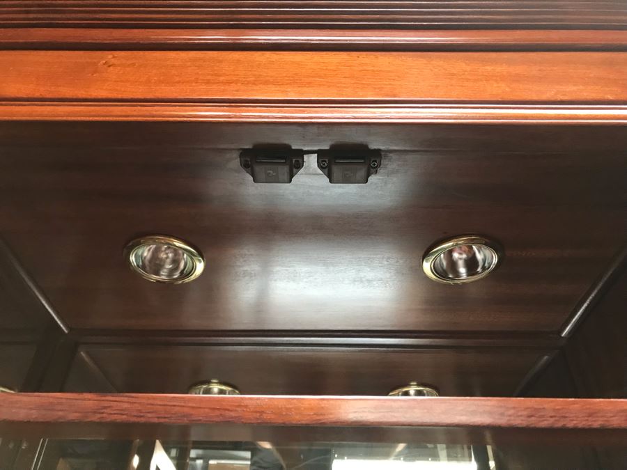 Chinese Solid Teak 2-Piece China Display Cabinet With Overhead Lighting And Brass Locks [Photo 17]