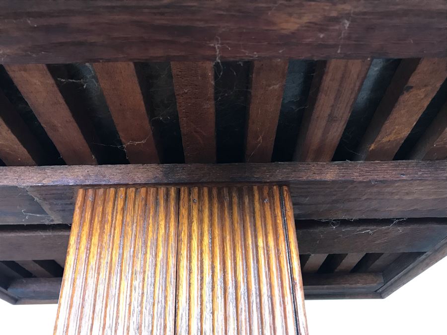 Antique Carved Oak Wood Pedestal Side Table With Solid Marble Top 25'W X 22'H [Photo 17]