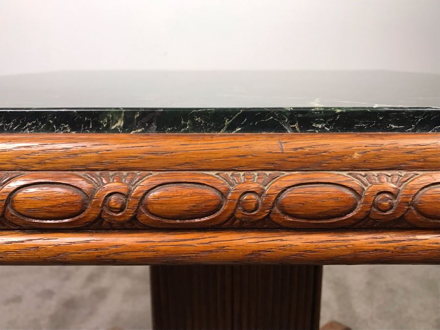 Antique Carved Oak Wood Pedestal Side Table With Solid Marble Top 25'W X 22'H [Photo 18]