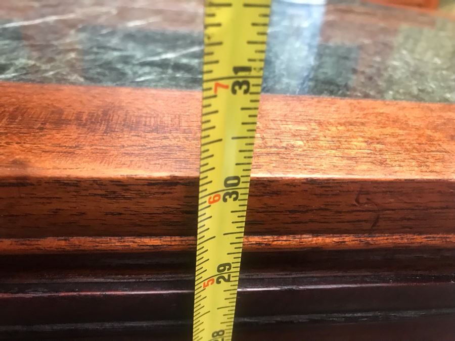 Stunning Chinese Wooden Cabinet Table With Marble Top By Ricardo Lynn & Co Featuring (6) Relief Carved Scenes Of Dragons And Flowers 24'W X 30'H [Photo 34]