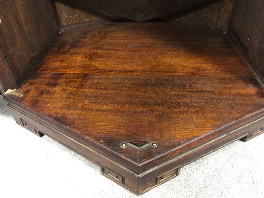 Stunning Chinese Wooden Cabinet Table With Marble Top By Ricardo Lynn & Co Featuring (6) Relief Carved Scenes Of Dragons And Flowers 24'W X 30'H [Photo 29]