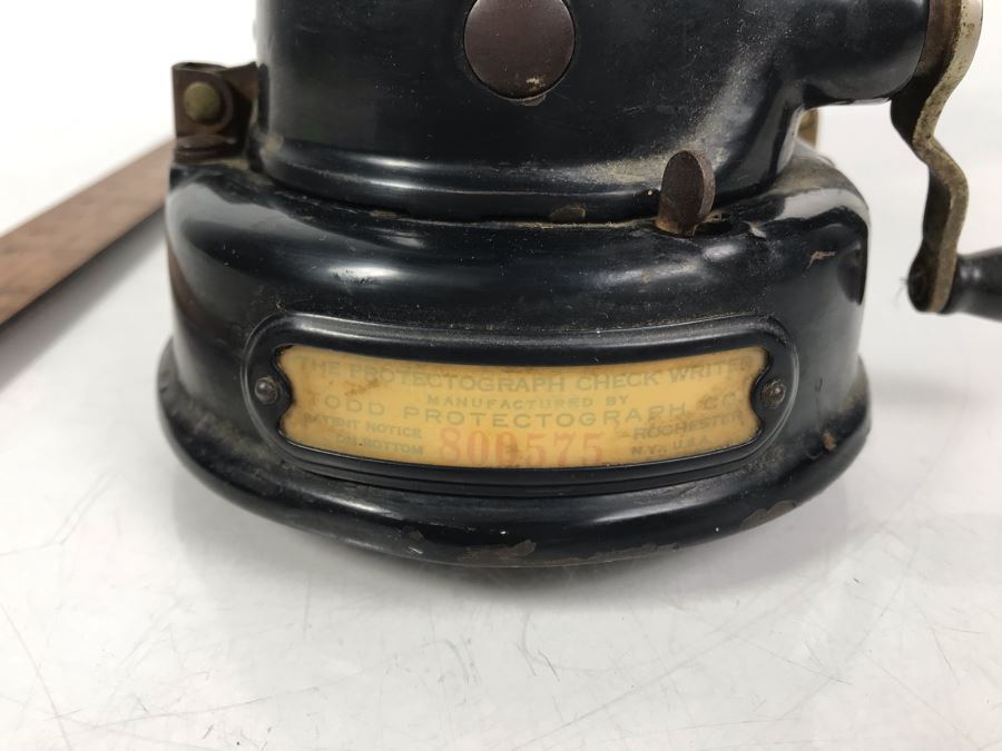 Antique Mechanical Protectograph Check Writer From Old Irvine Blacksmith Shop 17'L [Photo 8]